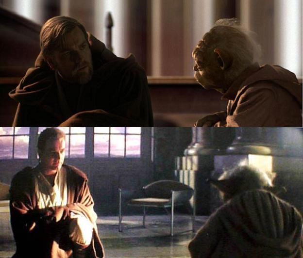 Yoda talking to Obi-Wan from Phantom Menace and Revenge of the Sith