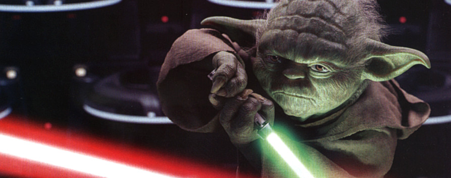 Yoda blocking Sidious's lightsaber