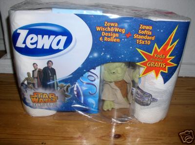 Yoda plush in the paper towel packaging