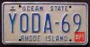 Picture of a Rhode Island license plate 'YODA-69' from 1987 - 572x306